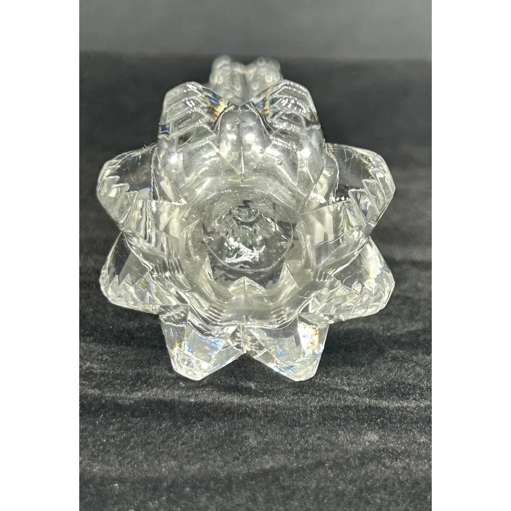 Vintage Clear Pressed Glass Bud Vase Sawtooth Rim Geometric Pattern 4.25 Inch